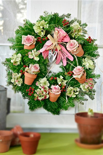 Pink Roses in Pots Wreath