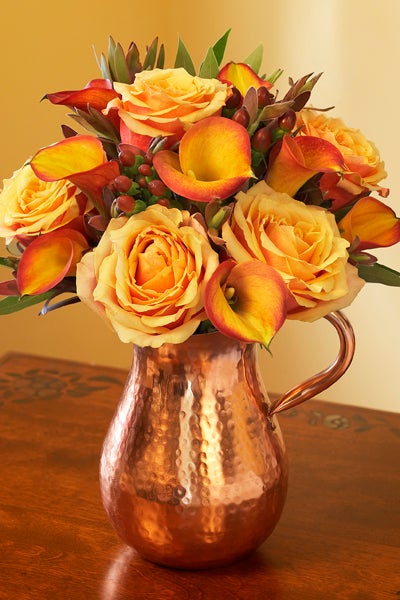 Bronze Pitcher with Peach Roses