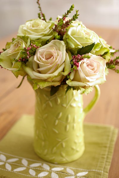Green Porcelain Pitcher with Green Roses