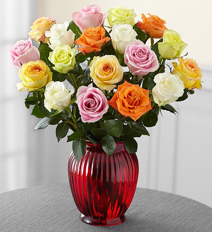 18 Stem Assorted Roses + Free Vase & Chocolate