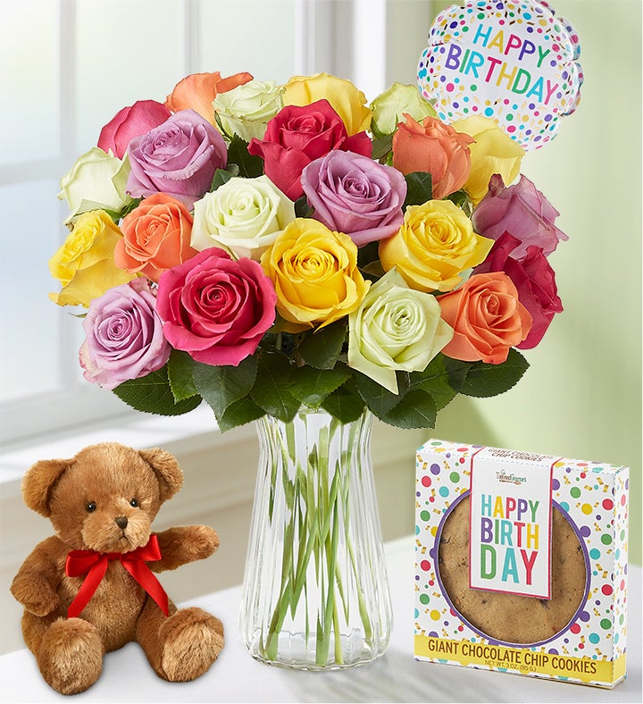 Happy Birthday Assorted Roses, 12 24 Stems