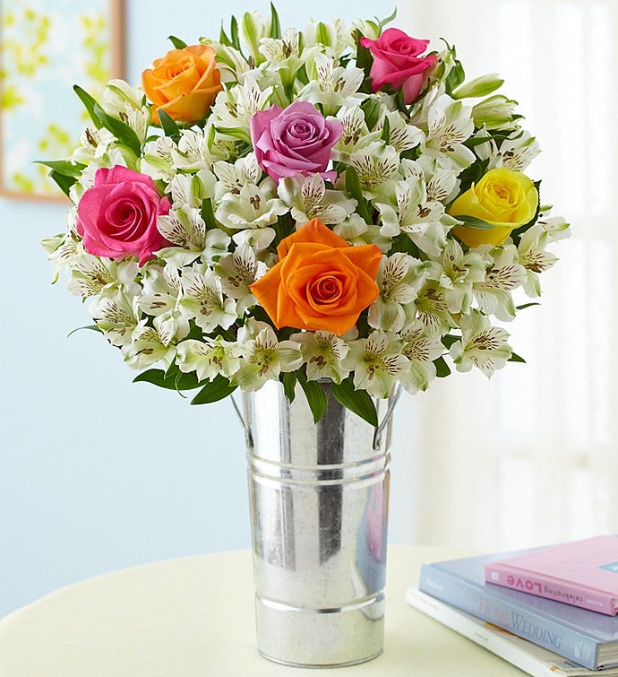 Assorted Rose & Peruvian Lily Bouquet + Free Vase