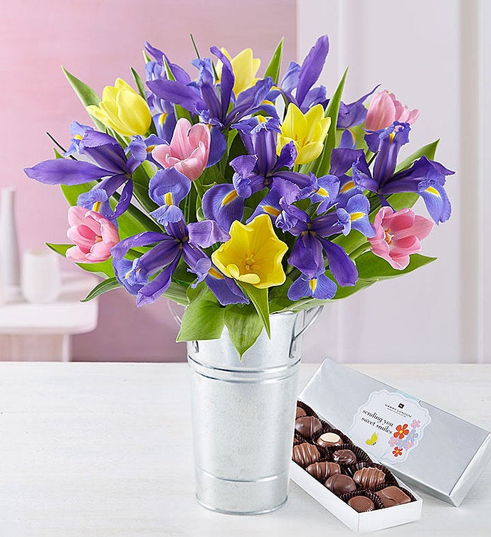 Fanciful Spring Tulip and Iris Bouquet