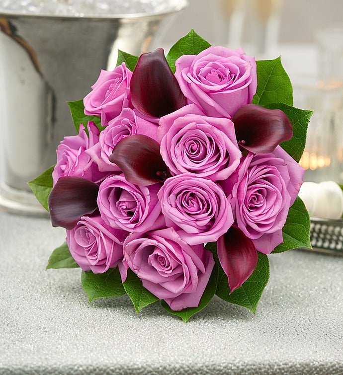 Purple Elegance Rose and Mini Calla Lily Bouquet Small