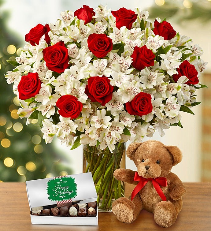 Glad Tidings Rose & Lily with Bear & Chocolate