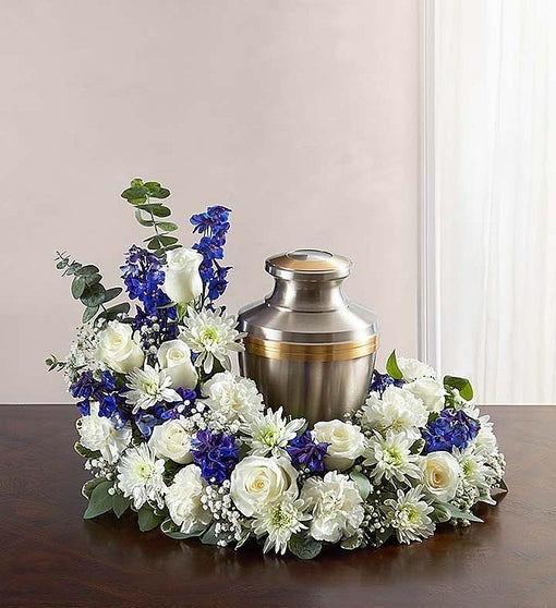 Cremation Wreath   Blue and White