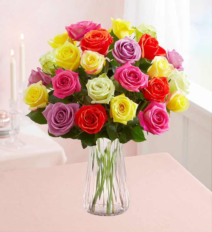 Two Dozen Assorted Roses + Free Premium Vase