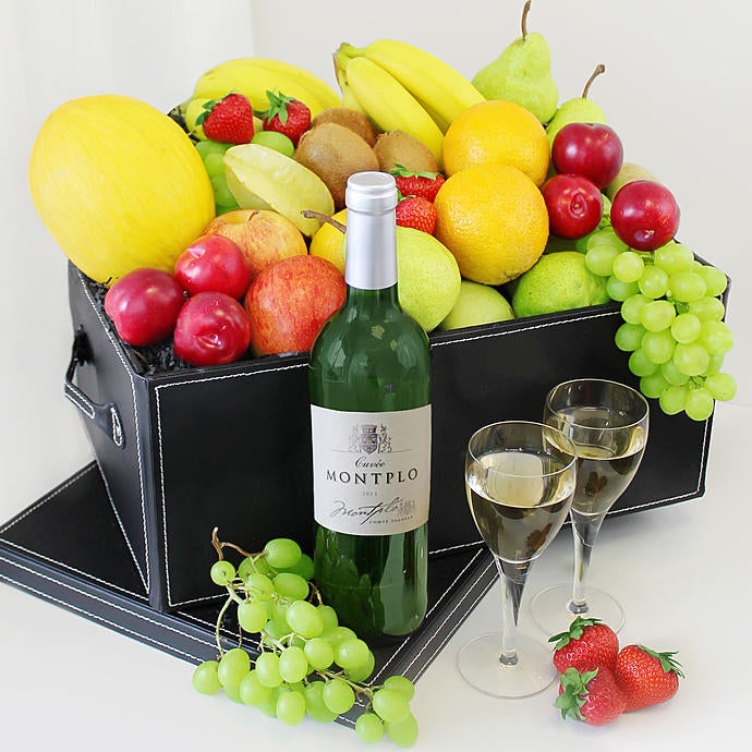 Fruit and Wine Fresh Fruit Gift Basket