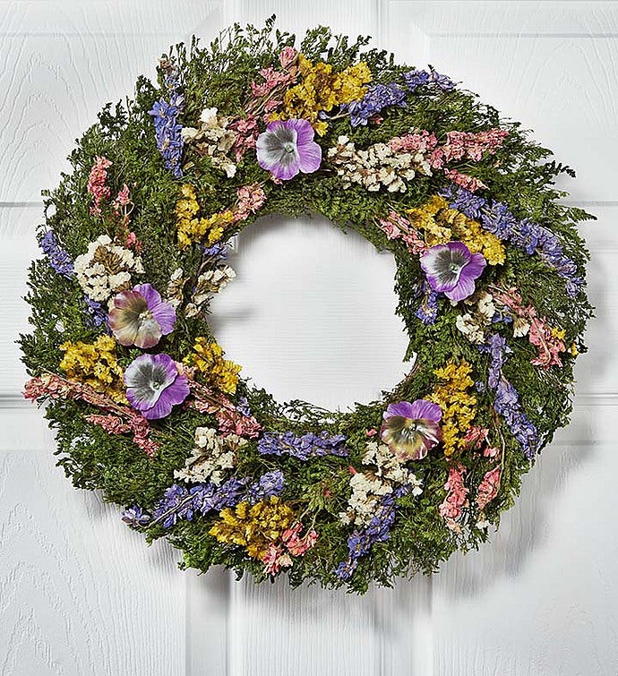 Preserved Pansy Wreath   16”