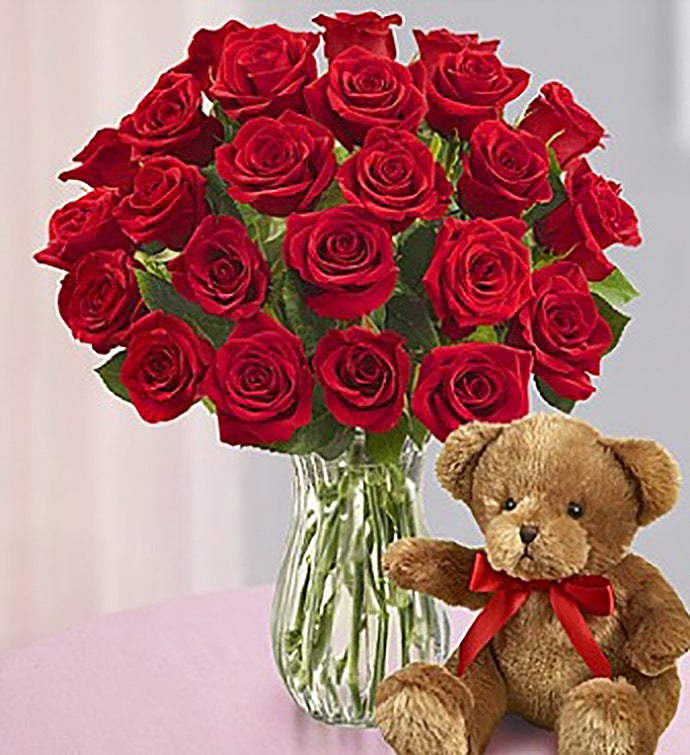 Red Roses with Bear