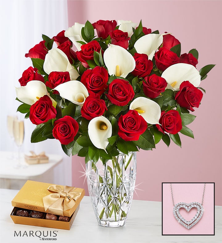 Luxurious Red Rose Calla Lily Bouquet Flowers