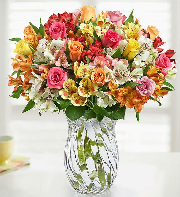 Assorted Roses & Peruvian Lilies + Free Vase