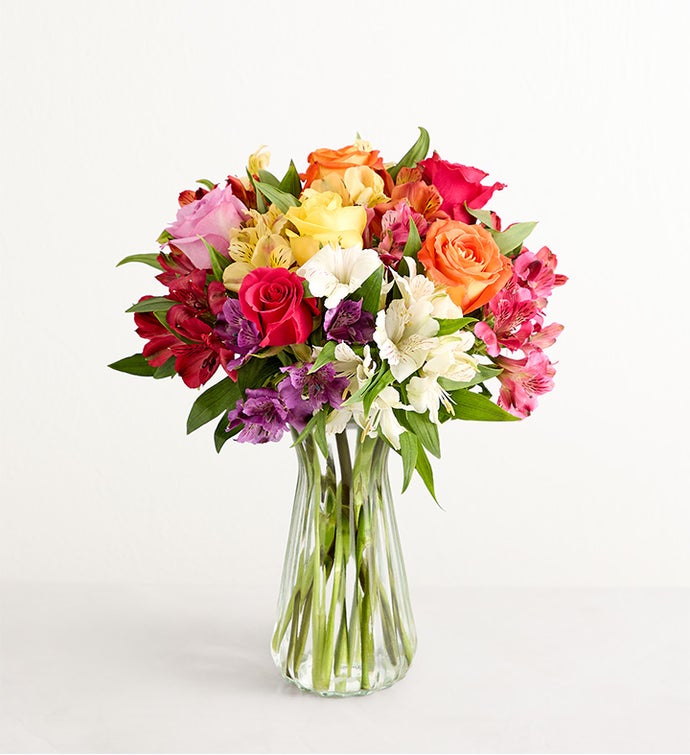 Assorted Roses & Peruvian Lilies + Free Vase