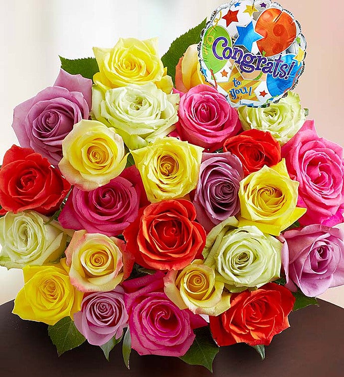 Congratulations Assorted Roses, 24 Stems Bouquet Only