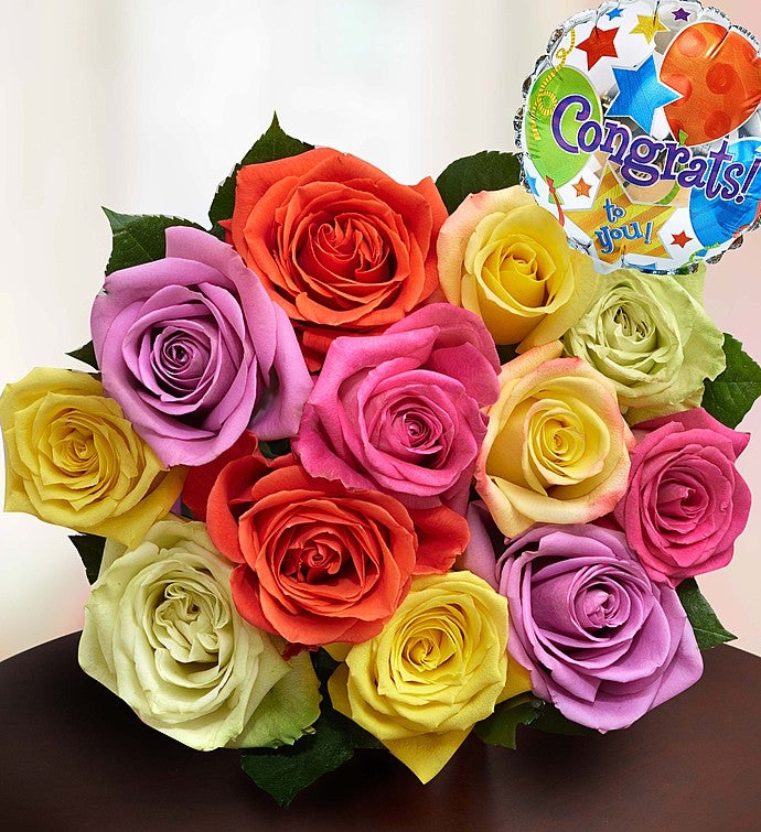 Congratulations Assorted Roses, 12 Stems Bouquet Only