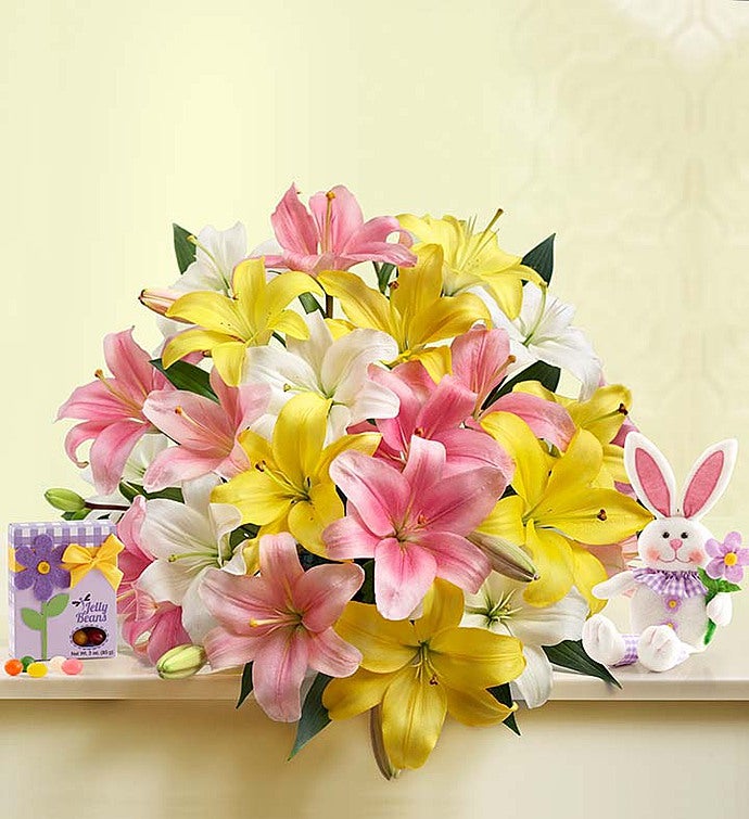 Sweet Spring Lilies for Easter 50 Blooms with Bunny & Jelly Beans