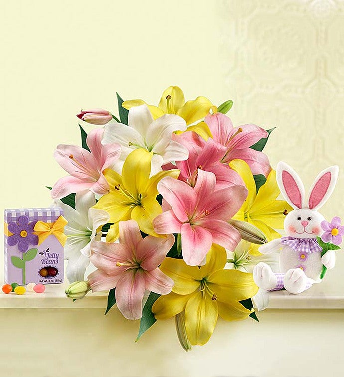 Sweet Spring Lilies for Easter 25 Blooms with Bunny & Jelly Beans