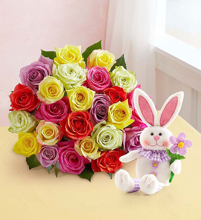 Easter Roses with Bunny 24 Stems with Bunny