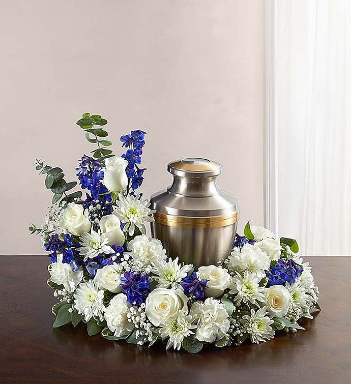 Cremation Wreath Blue and White