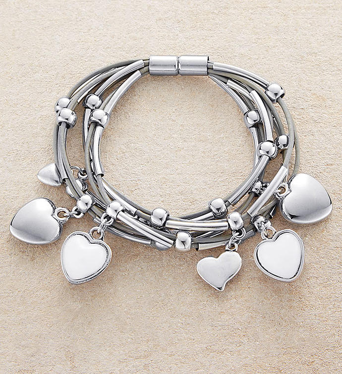 Magnetic Bracelet With Silver and Moonstone Hearts by Bayberry Road