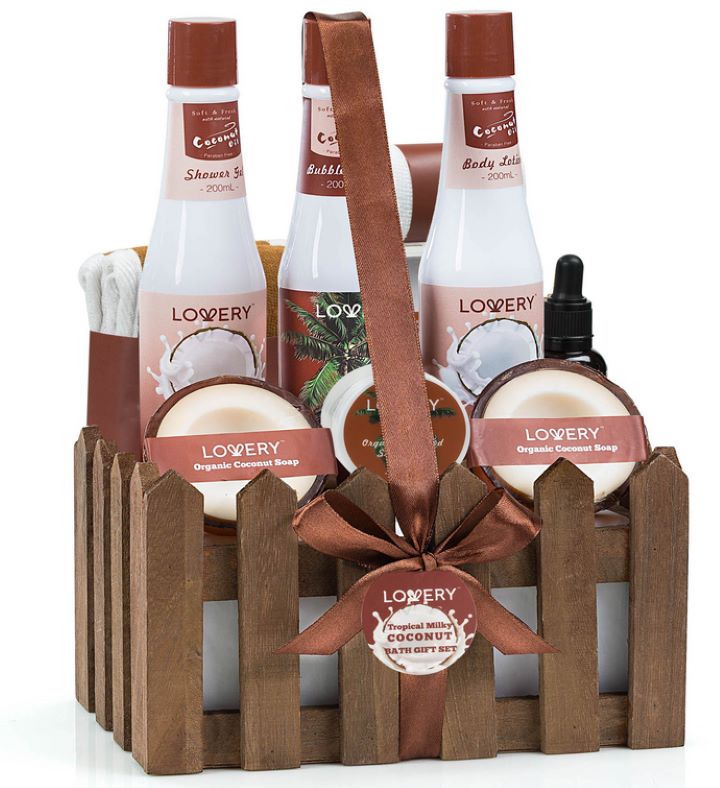 Organic Spa Gift Basket In Coconut Scent   16 Pc