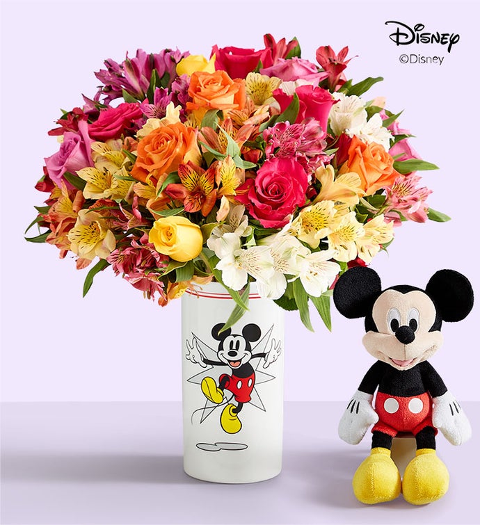 Disney Mickey Mouse Vase with Rose & Peruvian Lily Bouquet