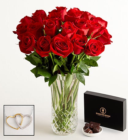 Two Dozen Red Roses with Luxury Posh™ Vase