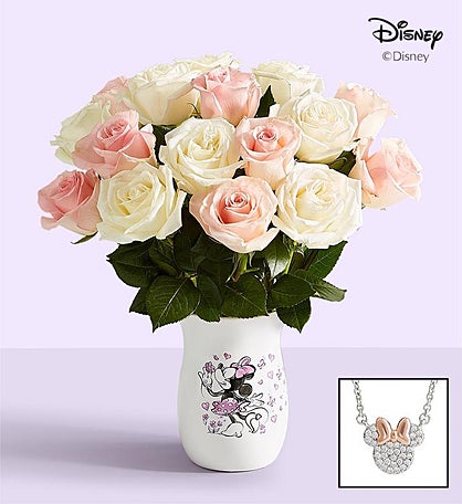 Disney Minnie Mouse Vase with Lovely Mom Roses, 18 Stems