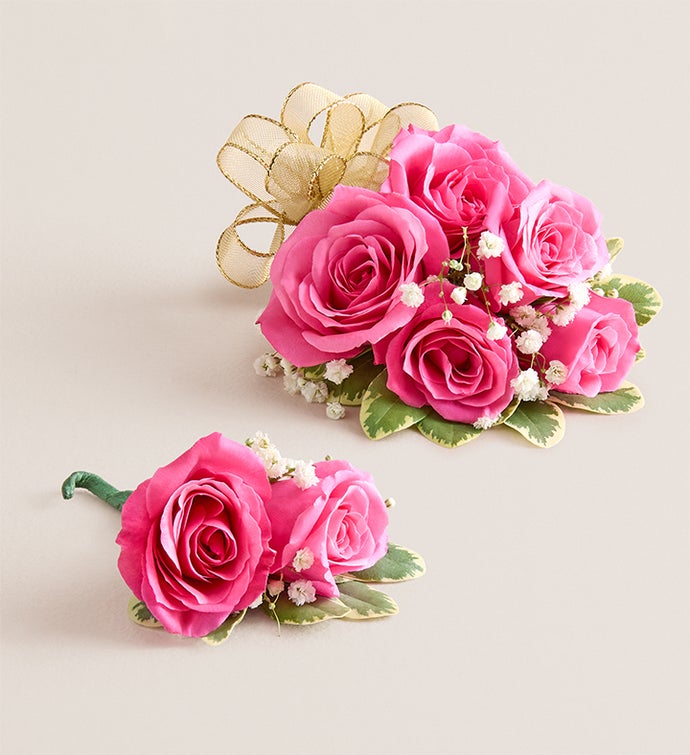 Hot Pink Spray Rose Corsage & Boutonniere