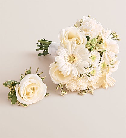 Prom Bouquet and Boutonniere - White