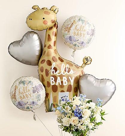 Sweet Baby Boy™ Arrangement with Hello Baby Balloons