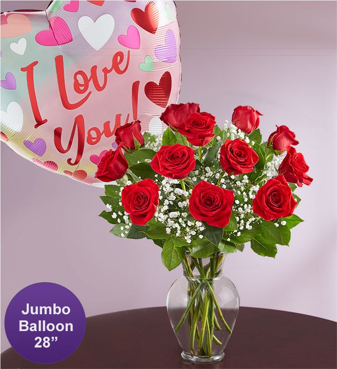 Rose Elegance™ Premium Roses with Jumbo Love Mylar