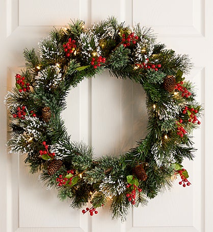 Wintry Pine® Wreath with Lights 24”