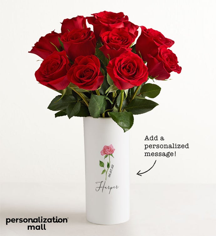 Birth Month Flower Bouquet with Personalized Vase
