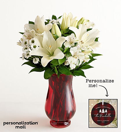 Holiday Plaid Bouquet with Personalized Ornament