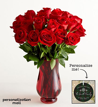 Holiday Plaid Bouquet with Personalized Ornament