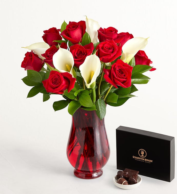 Stunning Red Rose & Calla Lily Bouquet