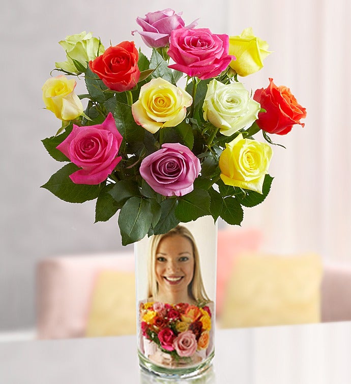 Personalized Vase with Assorted Roses