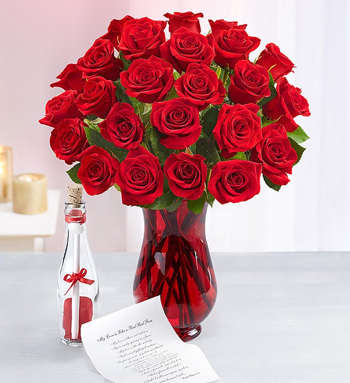 Message in a Bottle® with Red Roses