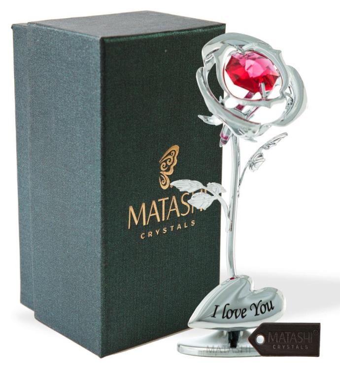 Rose Tabletop Ornament With Red Crystals