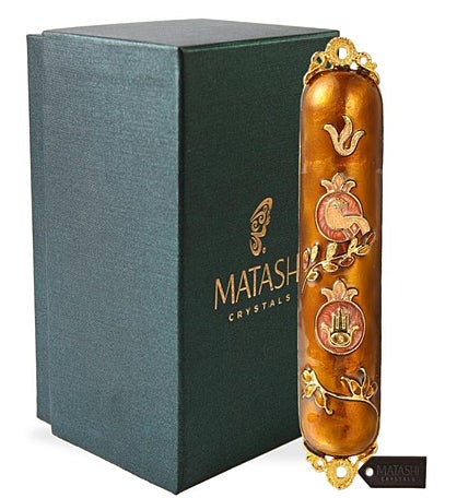Matashi Hand Painted Enamel Mezuzah W/ A Dove & Hamsa Design W/ Crystals
