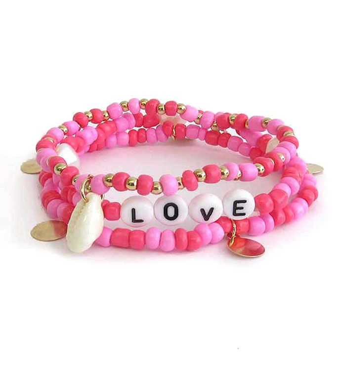 Pink Sea Shell Bracelet With Fresh Water Pearl Bracelet Set Of 3 love
