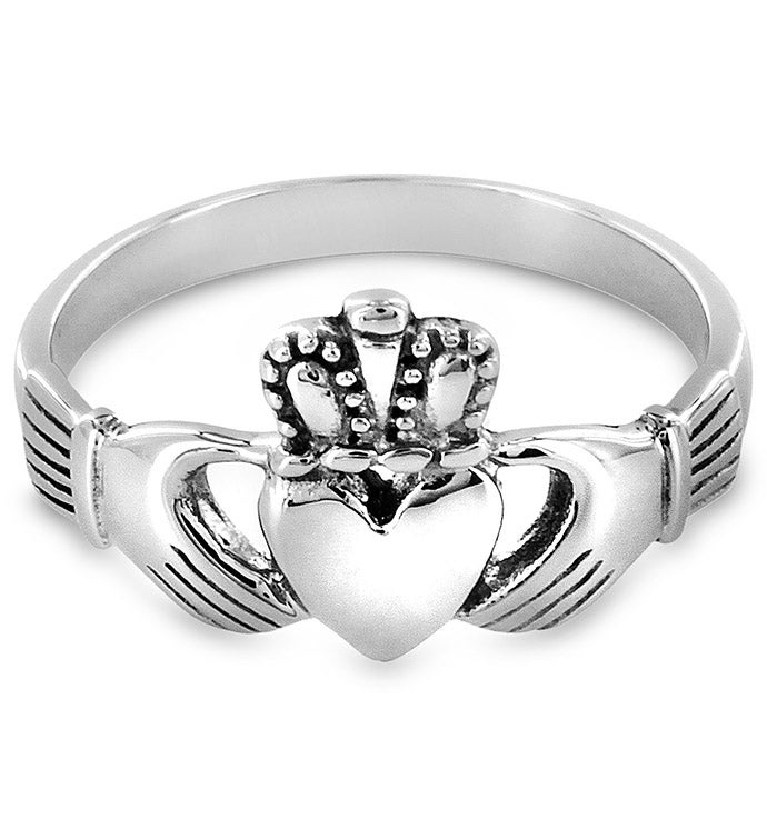 Women’s Polished Irish Claddagh Stainless Steel Ring