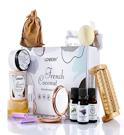 Handmade Body Care Gift, 20pc French Coconut Aromatherapy Spa Gift Basket