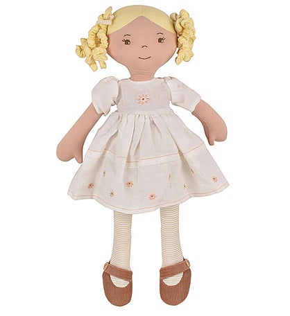 Priscy Blonde Haired Doll In White Linen Dress With Display Box