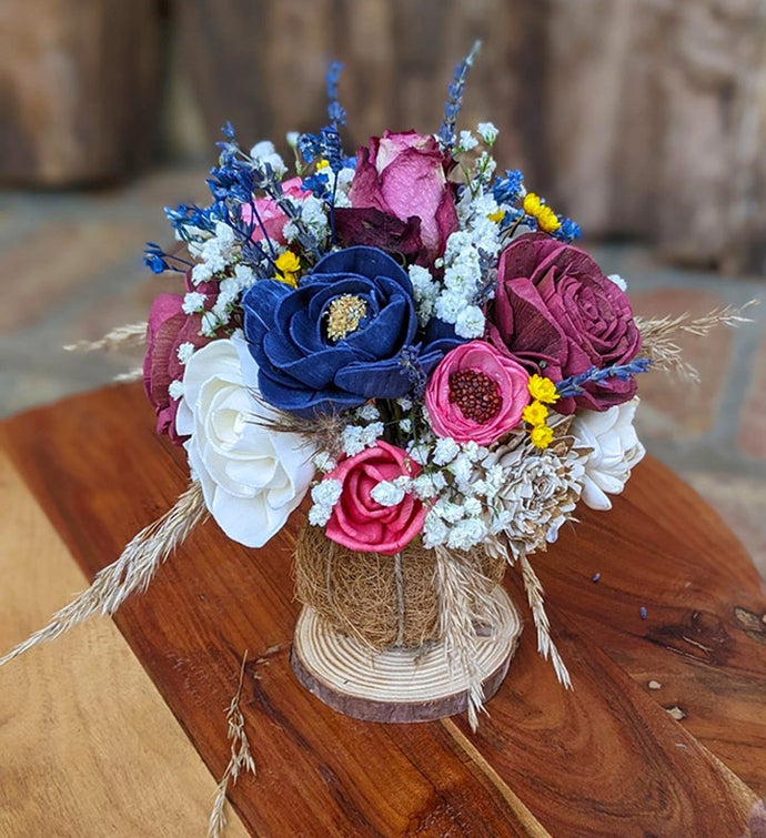Patriotic Gift Red White And Blue Preserved Flower Bouquet With Fragrance