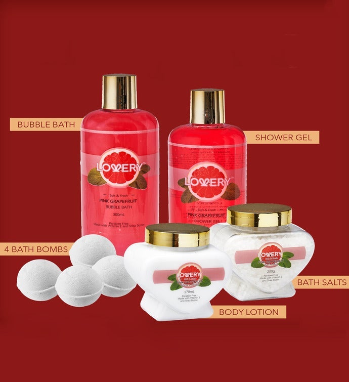Deluxe Bath & Body Gift Basket –  Pink Grapefruit Home Spa Set
