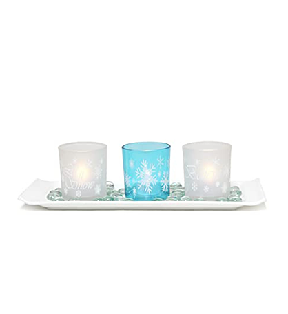 Elegant Designs Winter Wonderland Candle Set Of 3, Blue Frost