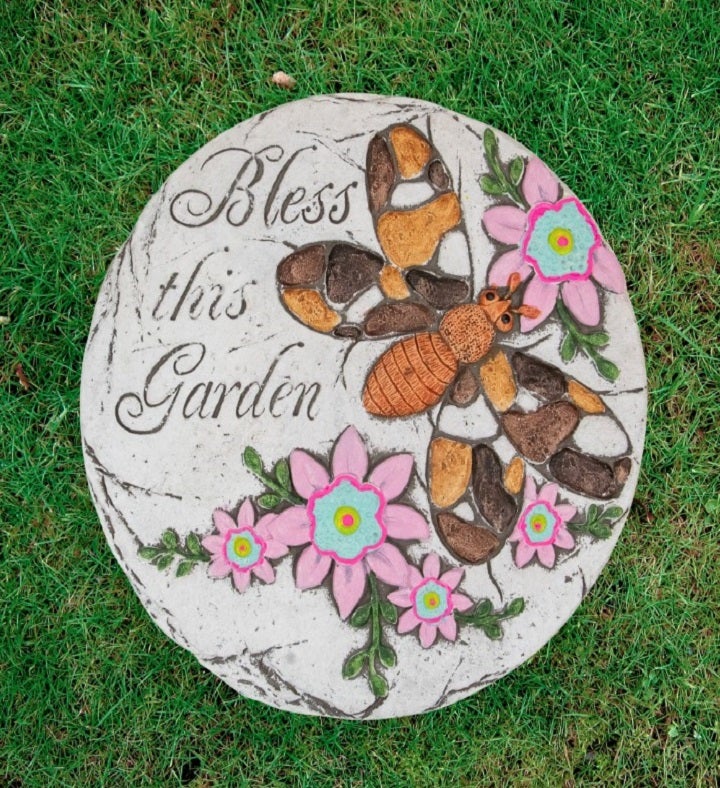 10" Bless this Garden Outdoor Floral Garden Stone