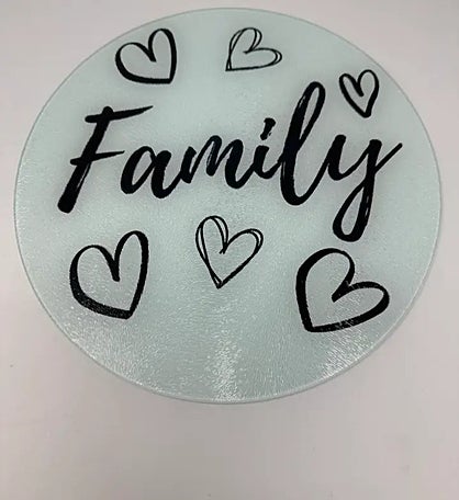 Family Love Glass Cutting Board Charcuterie Board